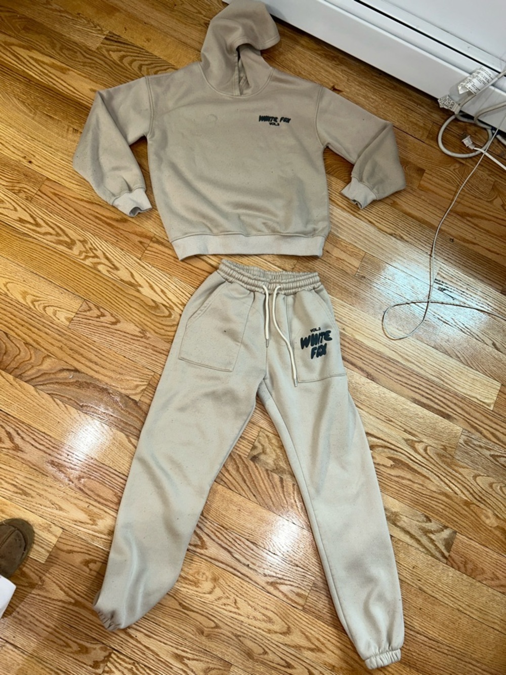 White fox Inspired style Beige Fleece Jogger Pants - Comfortable Everyday set